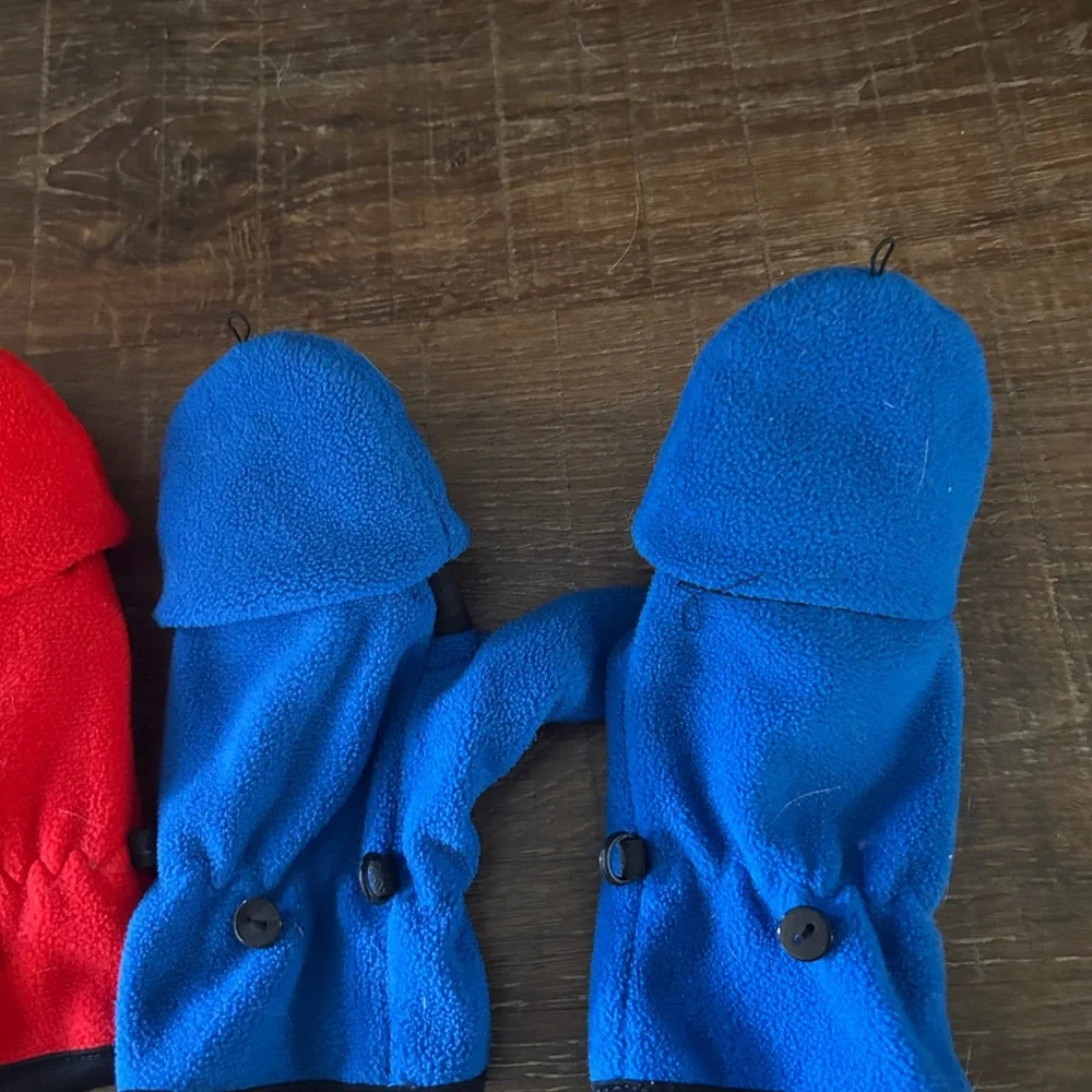 Kids Red and Blue convertible Fingerless mittens/ gloves - 2 pairs
